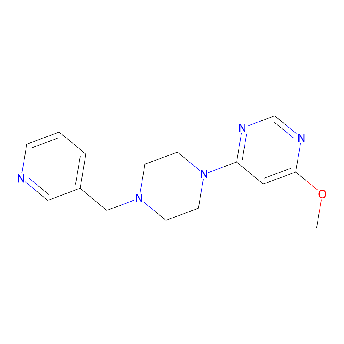 4-Methoxy-6-{4-[(pyridin-3-yl)methyl]piperazin-1-yl}pyrimidine molecular structure, CAS 2421902-51-2