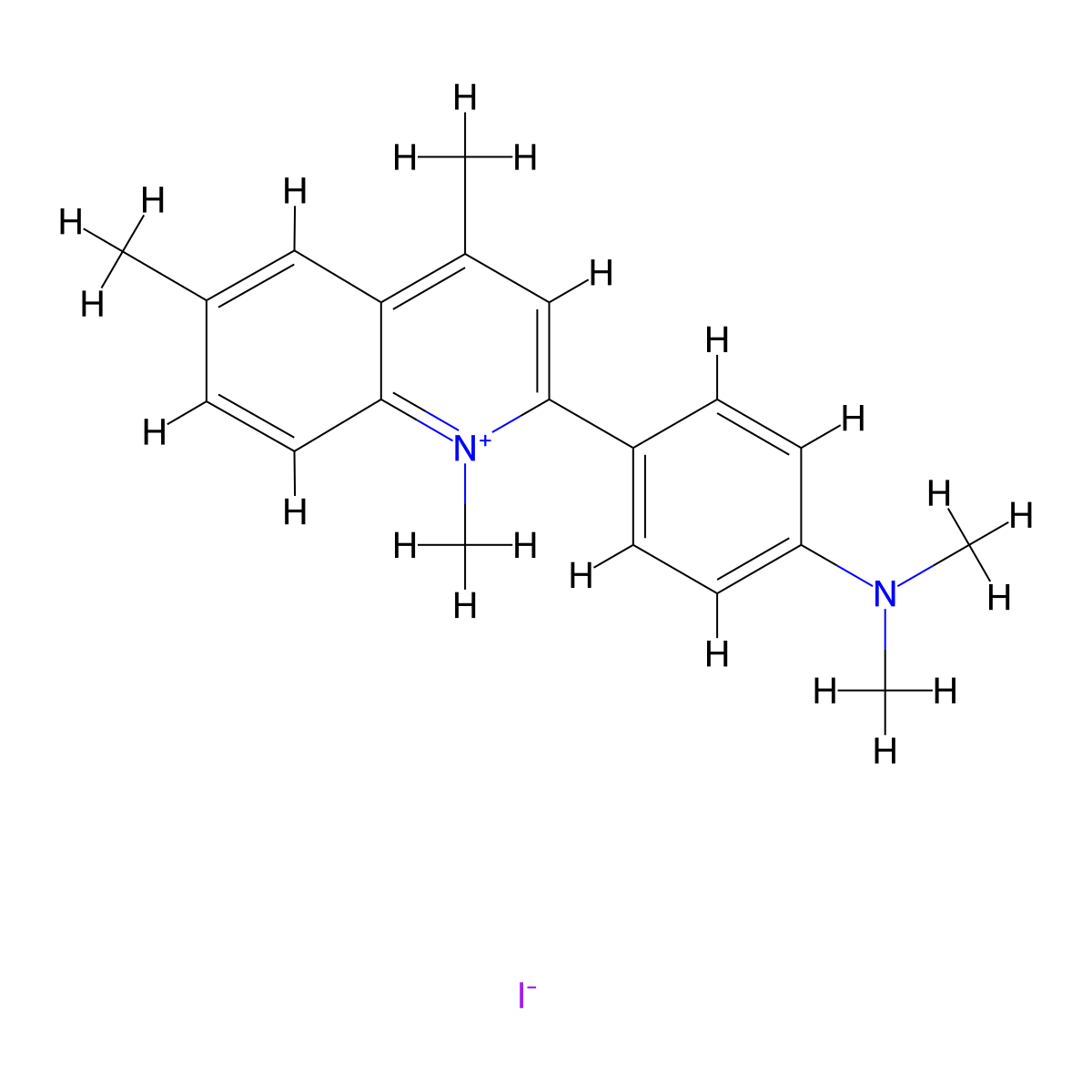 N,N-Dimethyl-4-(1,4,6-trimethylquinolin-2(1H)-ylidene)cyclohexa-2,5-dien-1-iminium iodide molecular structure, CAS 24220-15-3