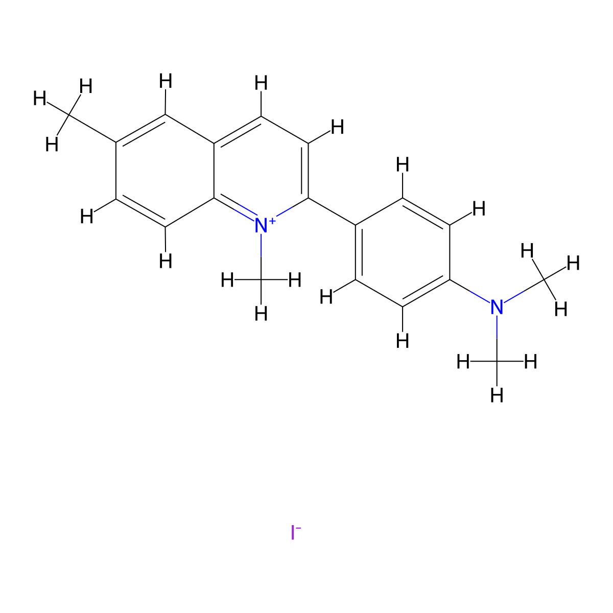 4-(1,6-Dimethylquinolin-2(1H)-ylidene)-N,N-dimethylcyclohexa-2,5-dien-1-iminium iodide molecular structure, CAS 24220-16-4
