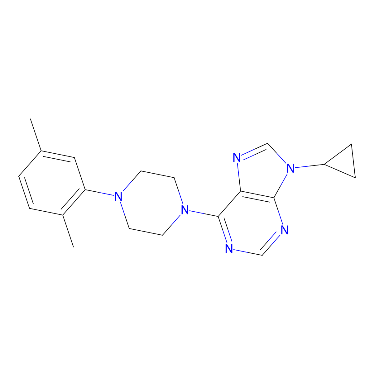 9-cyclopropyl-6-[4-(2,5-dimethylphenyl)piperazin-1-yl]-9H-purine molecular structure, CAS 2422135-69-9