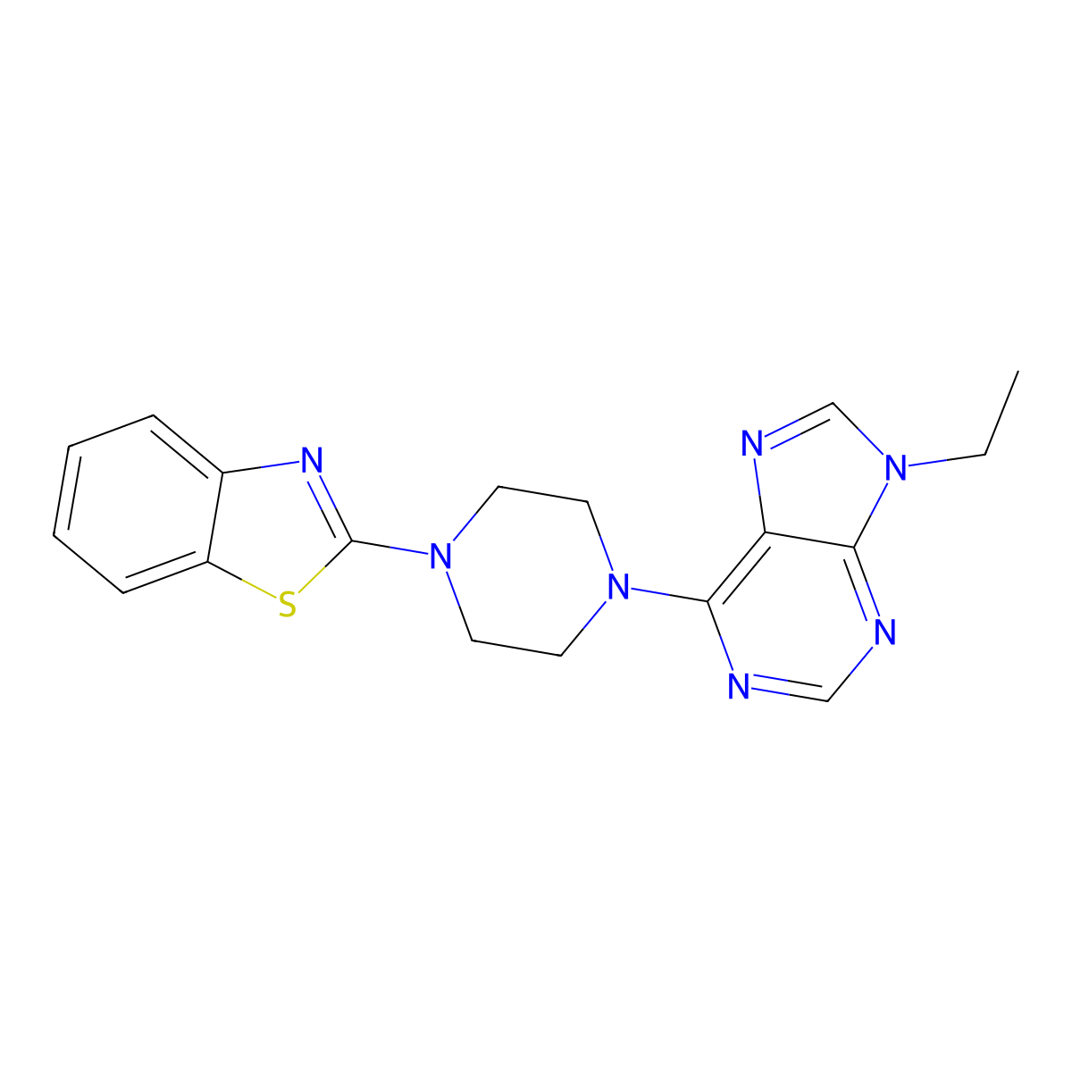 6-[4-(1,3-benzothiazol-2-yl)piperazin-1-yl]-9-ethyl-9H-purine molecular structure, CAS 2422211-29-6