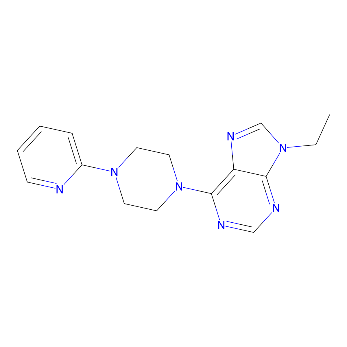 9-ethyl-6-[4-(pyridin-2-yl)piperazin-1-yl]-9H-purine molecular structure, CAS 2422213-07-6
