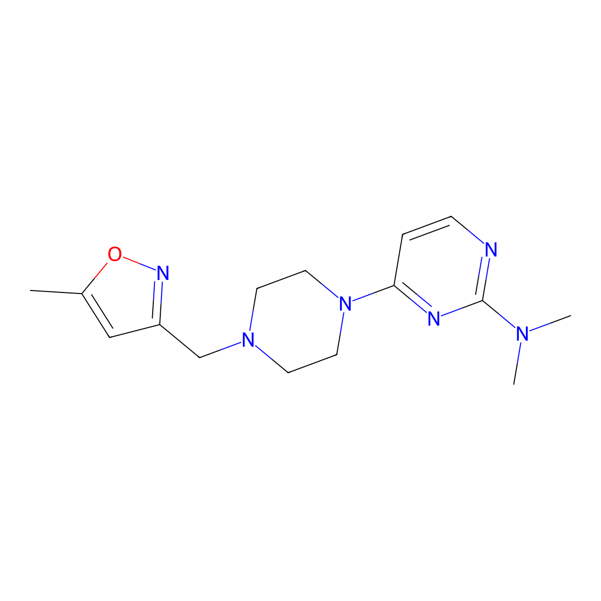N,N-dimethyl-4-{4-[(5-methyl-1,2-oxazol-3-yl)methyl]piperazin-1-yl}pyrimidin-2-amine molecular structure, CAS 2422305-02-8