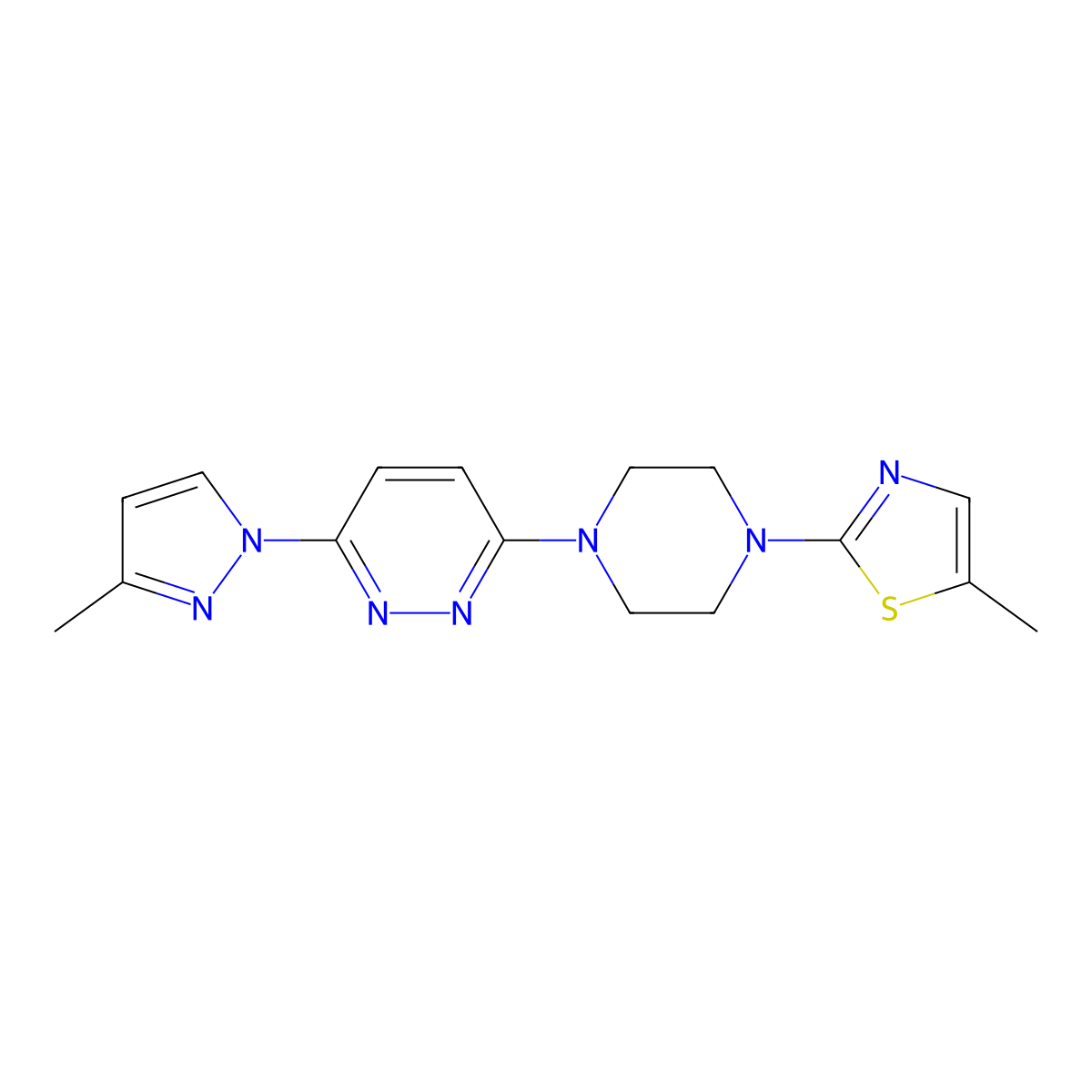 3-[4-(5-methyl-1,3-thiazol-2-yl)piperazin-1-yl]-6-(3-methyl-1H-pyrazol-1-yl)pyridazine molecular structure, CAS 2422368-48-5