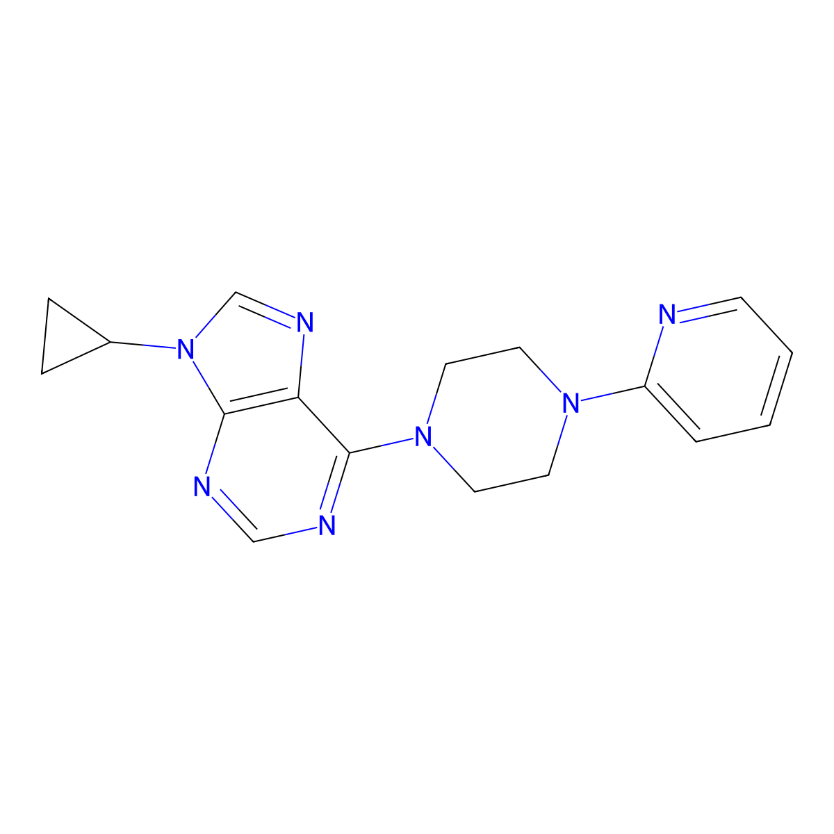 9-cyclopropyl-6-[4-(pyridin-2-yl)piperazin-1-yl]-9H-purine molecular structure, CAS 2422370-14-5