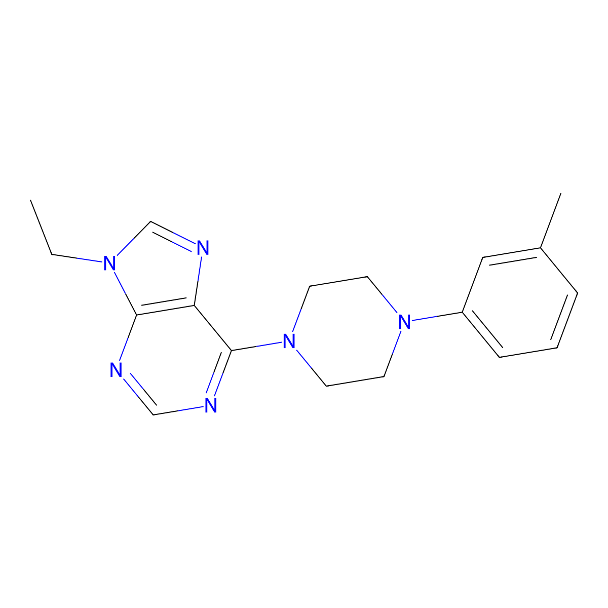 9-ethyl-6-[4-(3-methylphenyl)piperazin-1-yl]-9H-purine molecular structure, CAS 2422674-14-2