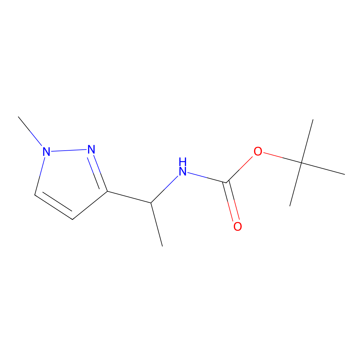 tert-butyl N-[1-(1-methyl-1H-pyrazol-3-yl)ethyl]carbamate molecular structure, CAS 2422810-85-1