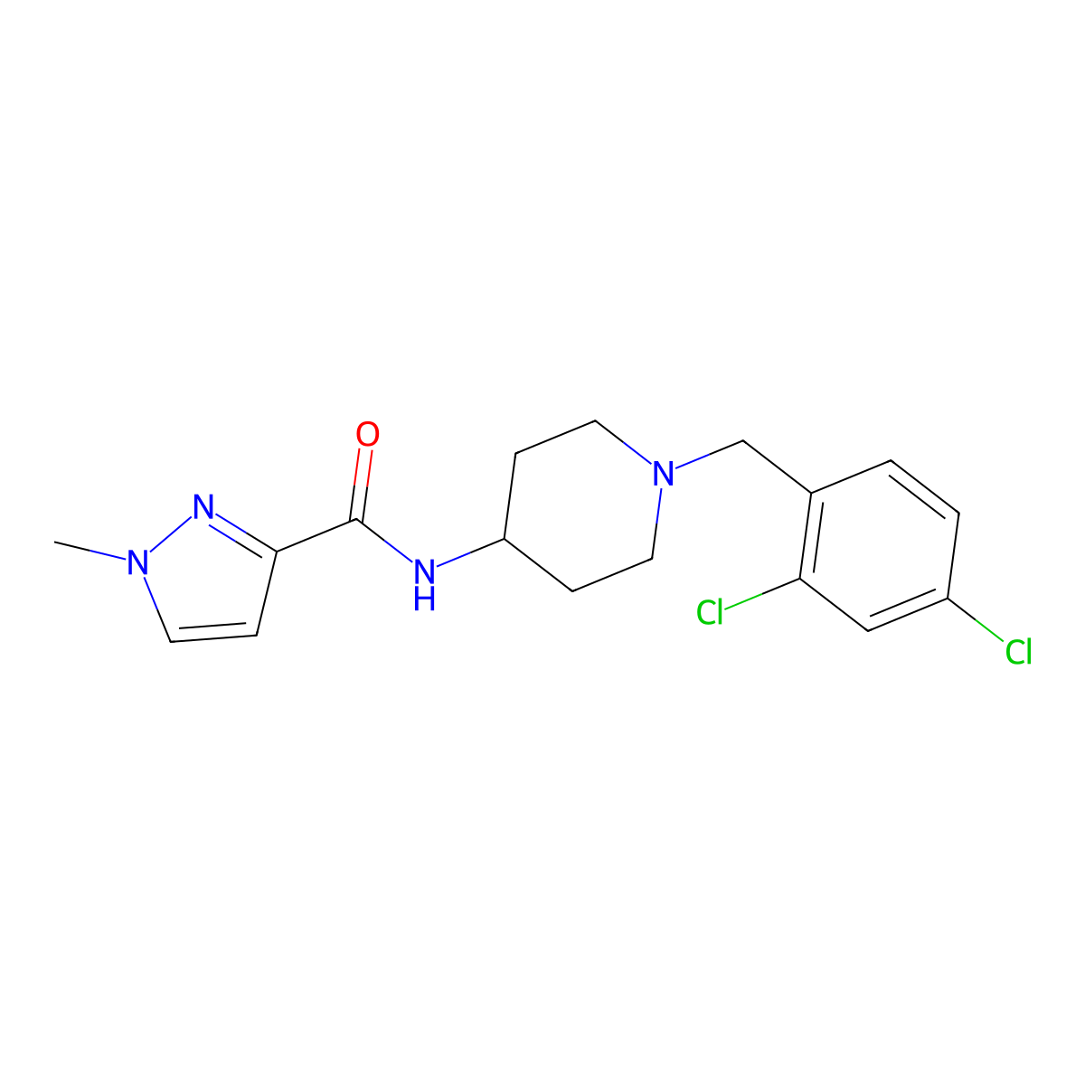 N-{1-[(2,4-dichlorophenyl)methyl]piperidin-4-yl}-1-methyl-1H-pyrazole-3-carboxamide molecular structure, CAS 2422851-82-7