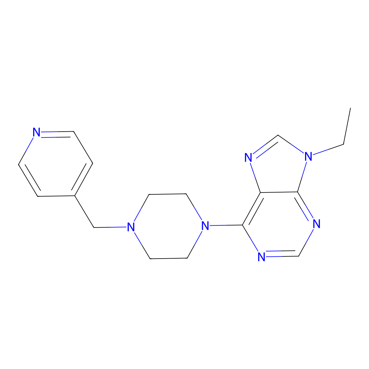 9-ethyl-6-{4-[(pyridin-4-yl)methyl]piperazin-1-yl}-9H-purine molecular structure, CAS 2422994-58-7