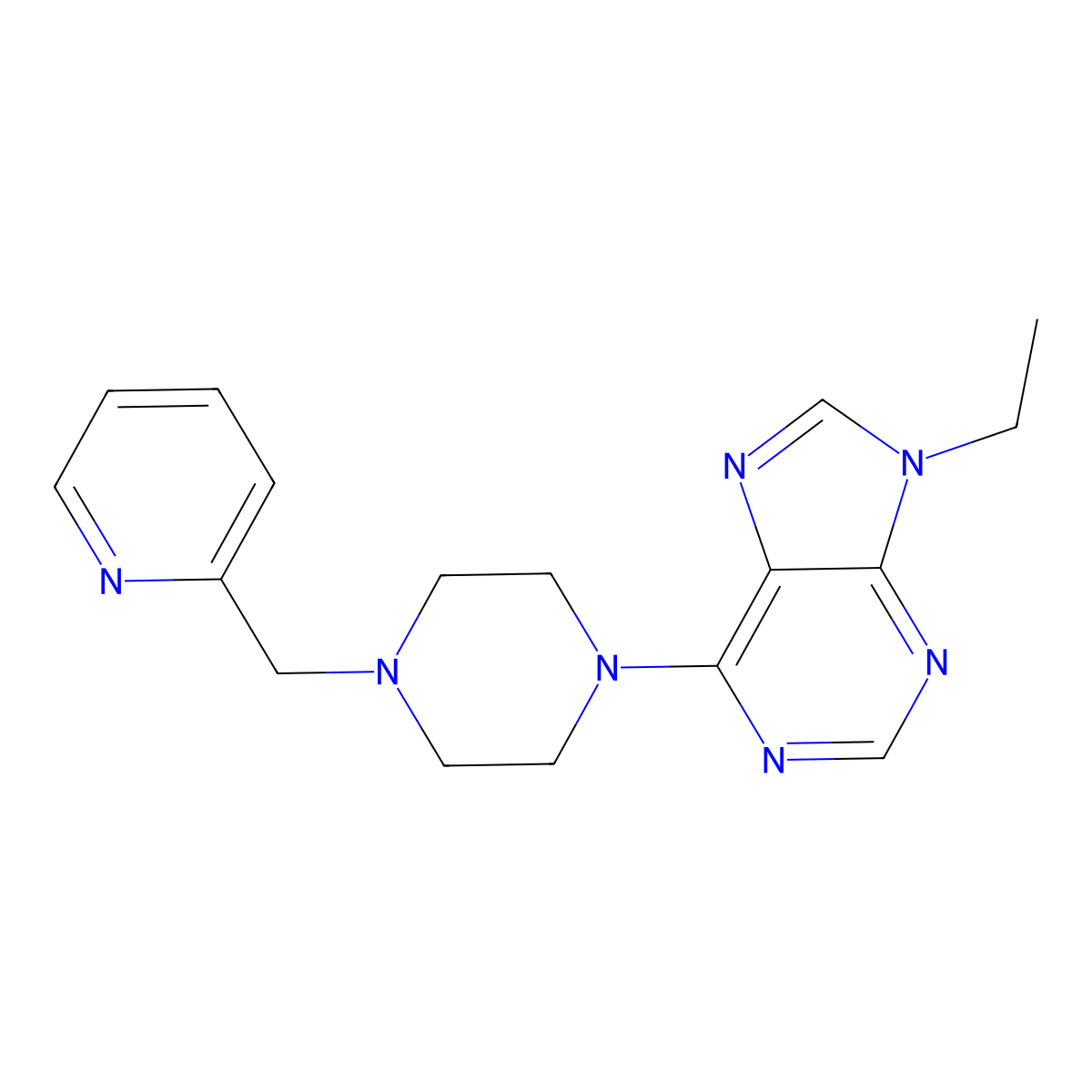 9-ethyl-6-{4-[(pyridin-2-yl)methyl]piperazin-1-yl}-9H-purine molecular structure, CAS 2422995-62-6