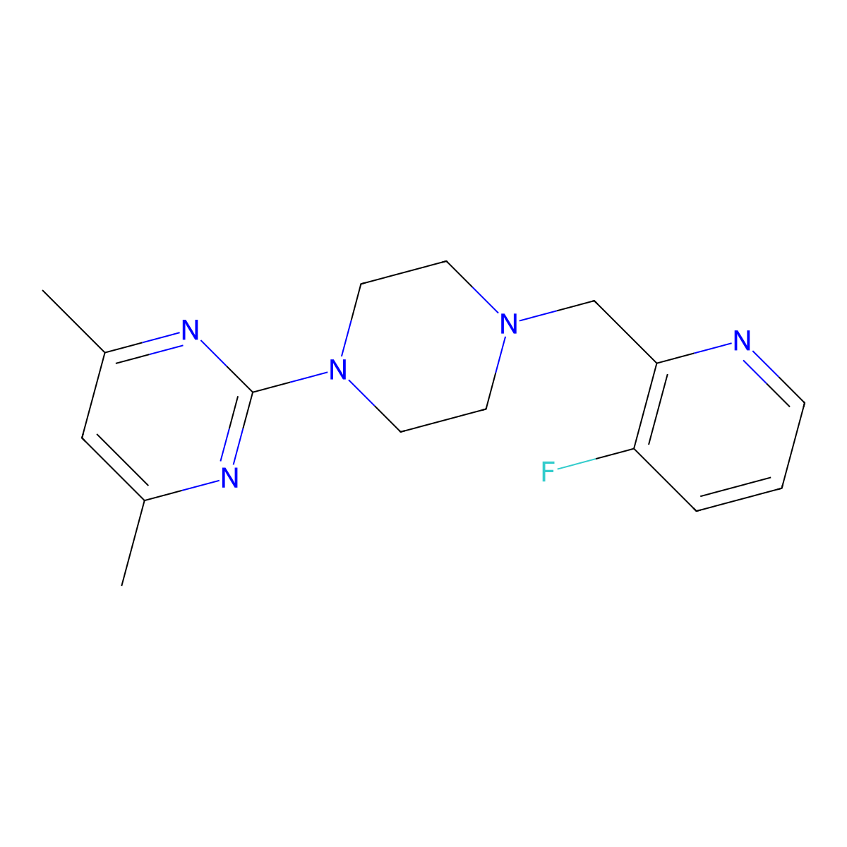 2-{4-[(3-Fluoropyridin-2-yl)methyl]piperazin-1-yl}-4,6-dimethylpyrimidine molecular structure, CAS 2423306-54-9
