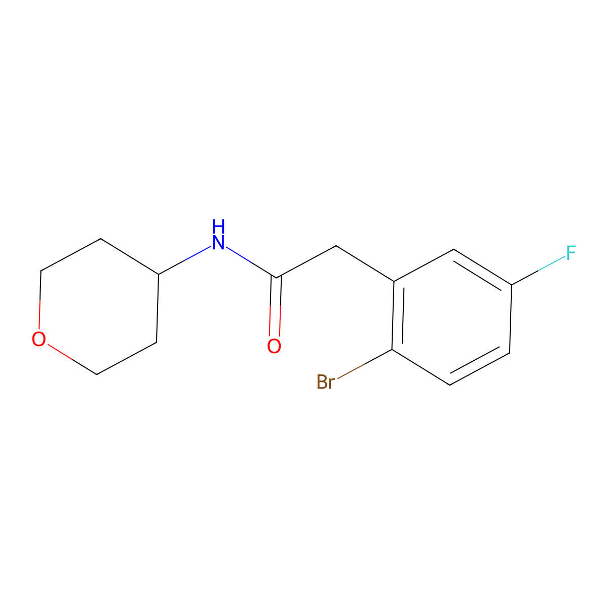 2-(2-Bromo-5-fluorophenyl)-N-(tetrahydro-2H-pyran-4-yl)acetamide molecular structure, CAS 2423353-21-1