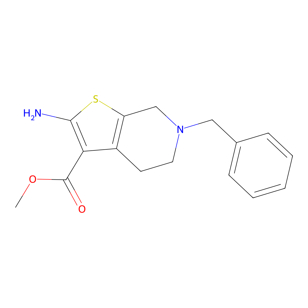 Methyl 2-amino-6-benzyl-4,5,6,7-tetrahydrothieno[2,3-c]pyridine-3-carboxylate molecular structure, CAS 24237-34-1