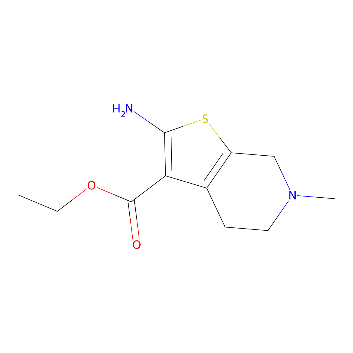 Ethyl 2-amino-6-methyl-4,5,6,7-tetrahydrothieno(2,3-c)pyridine-3-carboxylate molecular structure, CAS 24237-39-6