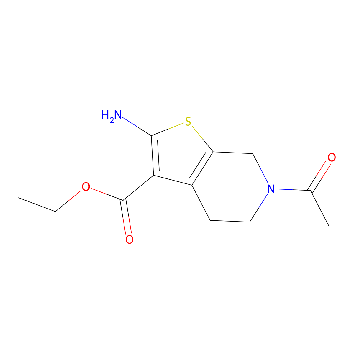 Thieno(2,3-c)pyridine-3-carboxylic acid, 4,5,6,7-tetrahydro-6-acetyl-6-amino-, ethyl ester molecular structure, CAS 24237-43-2