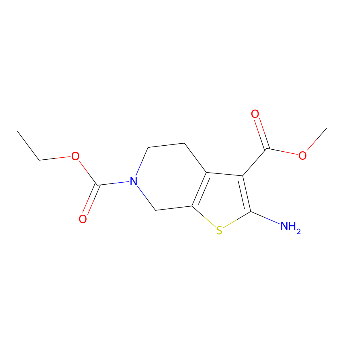 6-ethyl 3-methyl 2-amino-4,7-dihydrothieno[2,3-c]pyridine-3,6(5H)-dicarboxylate molecular structure, CAS 24237-51-2