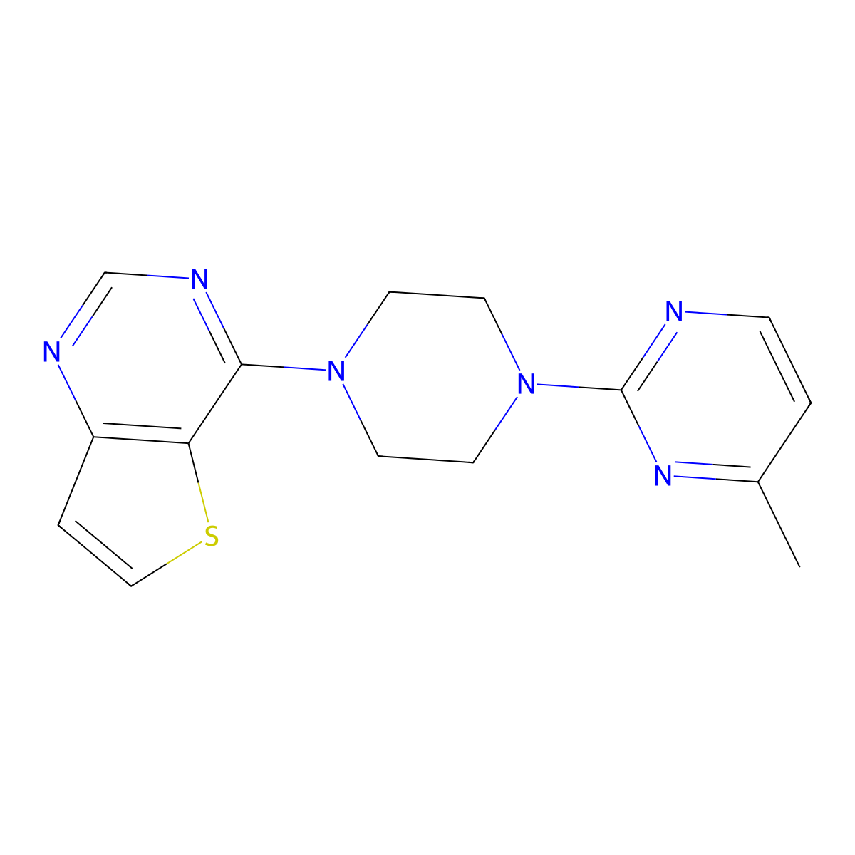 4-Methyl-2-(4-{thieno[3,2-d]pyrimidin-4-yl}piperazin-1-yl)pyrimidine molecular structure, CAS 2423832-23-7