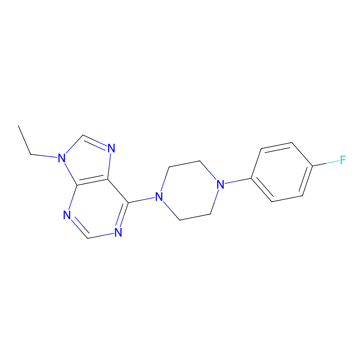 9-ethyl-6-[4-(4-fluorophenyl)piperazin-1-yl]-9H-purine molecular structure, CAS 2423967-32-0