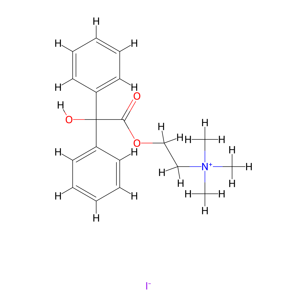 Ethanaminium, 2-((2-hydroxy-2,2-diphenylacetyl)oxy)-N,N,N-trimethyl-, iodide (1:1) molecular structure, CAS 2424-71-7