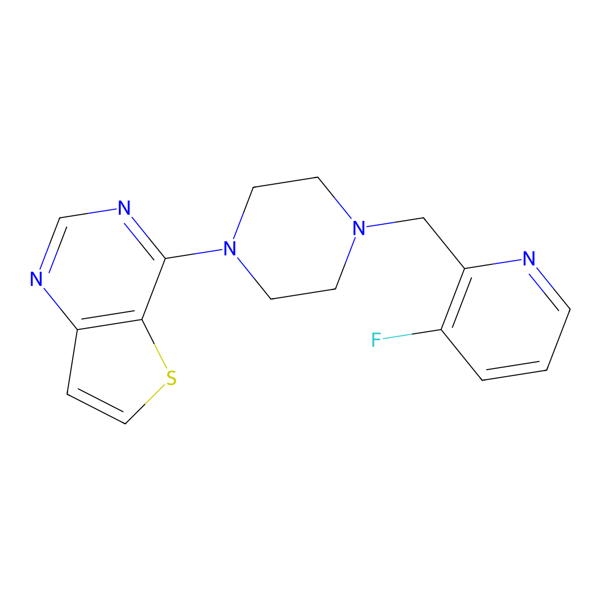 1-[(3-Fluoropyridin-2-yl)methyl]-4-{thieno[3,2-d]pyrimidin-4-yl}piperazine molecular structure, CAS 2424145-85-5