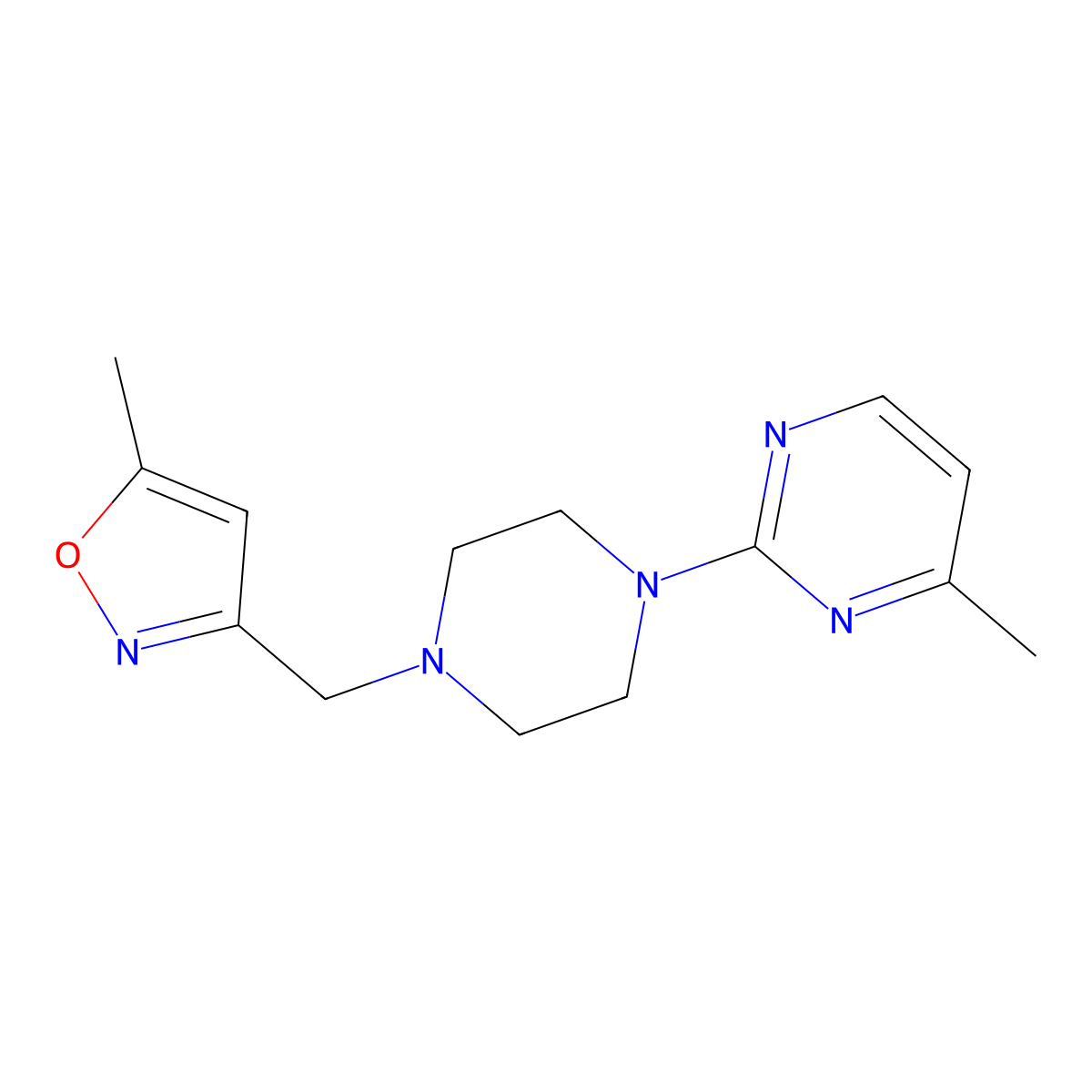 4-Methyl-2-{4-[(5-methyl-1,2-oxazol-3-yl)methyl]piperazin-1-yl}pyrimidine molecular structure, CAS 2424179-72-4