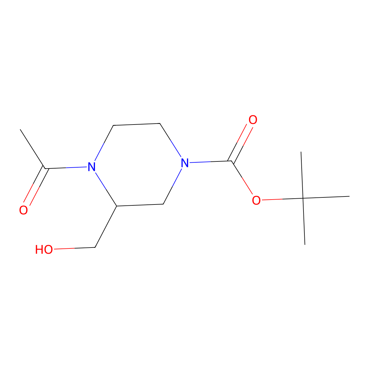 Tert-butyl 4-acetyl-3-(hydroxymethyl)piperazine-1-carboxylate molecular structure, CAS 2424204-48-6
