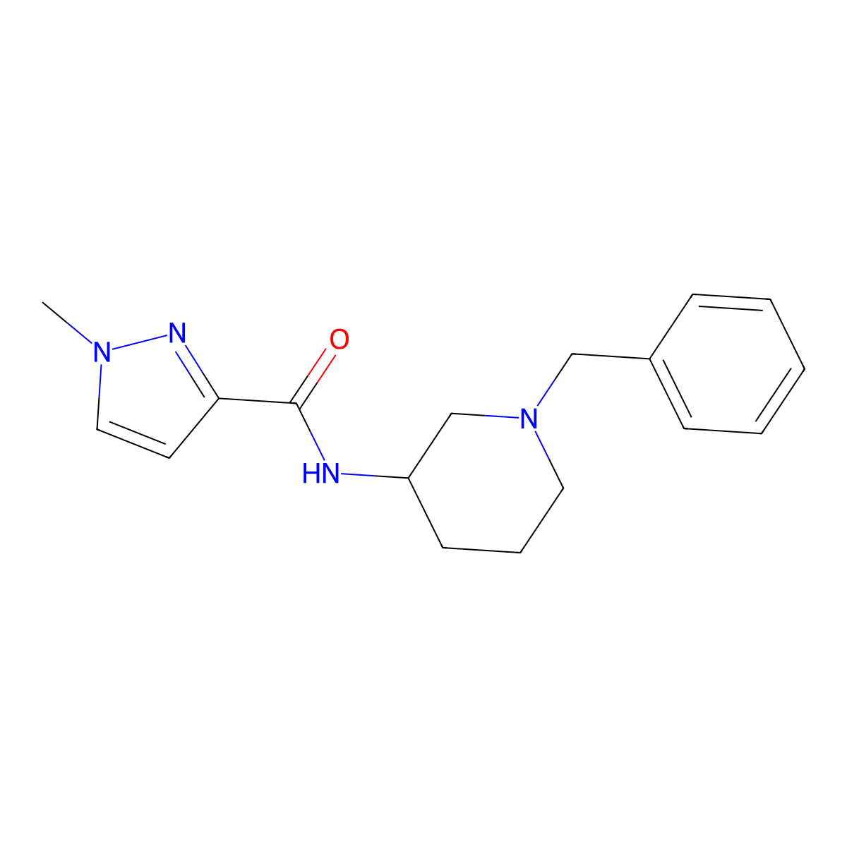 N-(1-benzylpiperidin-3-yl)-1-methyl-1H-pyrazole-3-carboxamide molecular structure, CAS 2424245-68-9