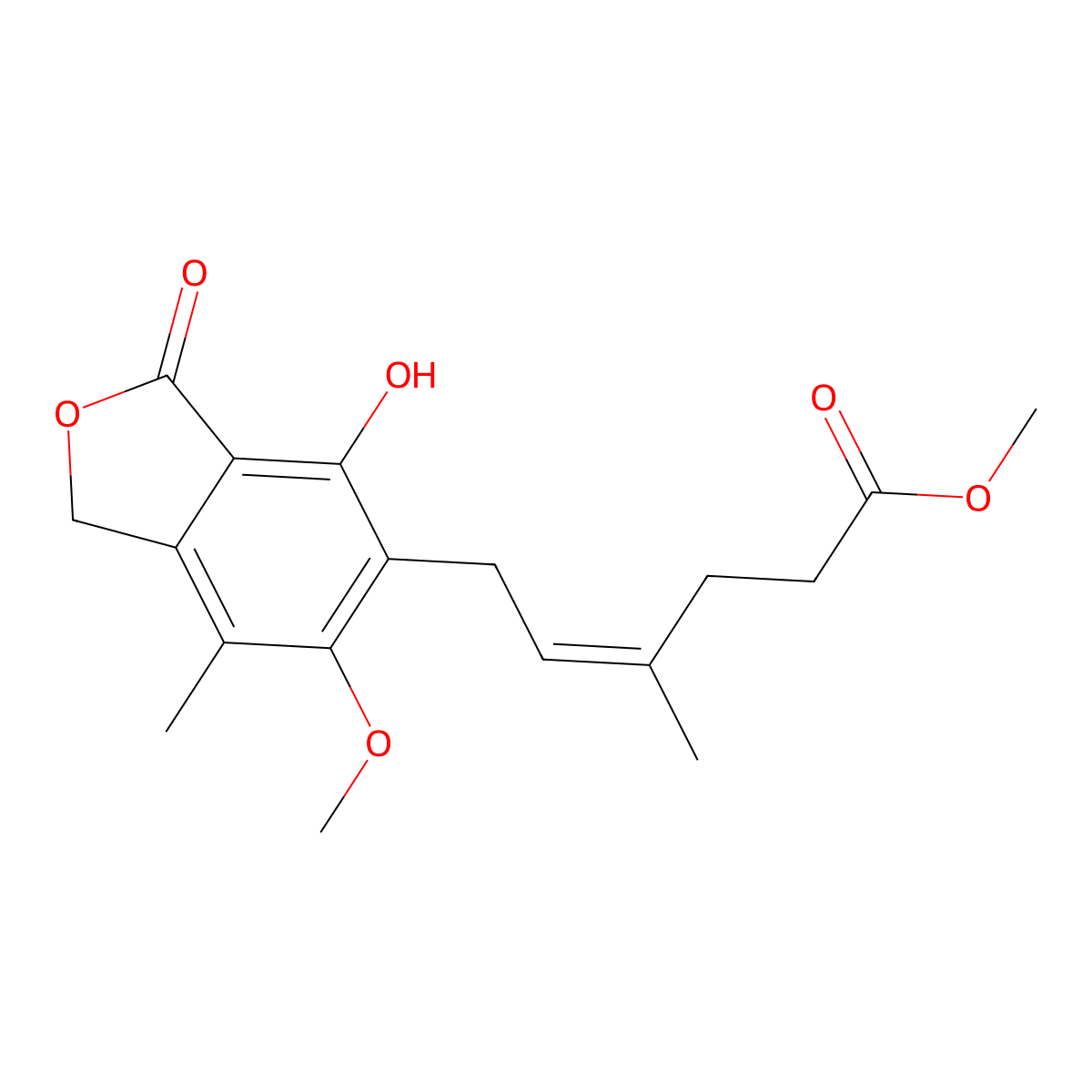 Methyl (4E)-6-(1,3-dihydro-4-hydroxy-6-methoxy-7-methyl-3-oxo-5-isobenzofuranyl)-4-methyl-4-hexenoate molecular structure, CAS 24243-40-1