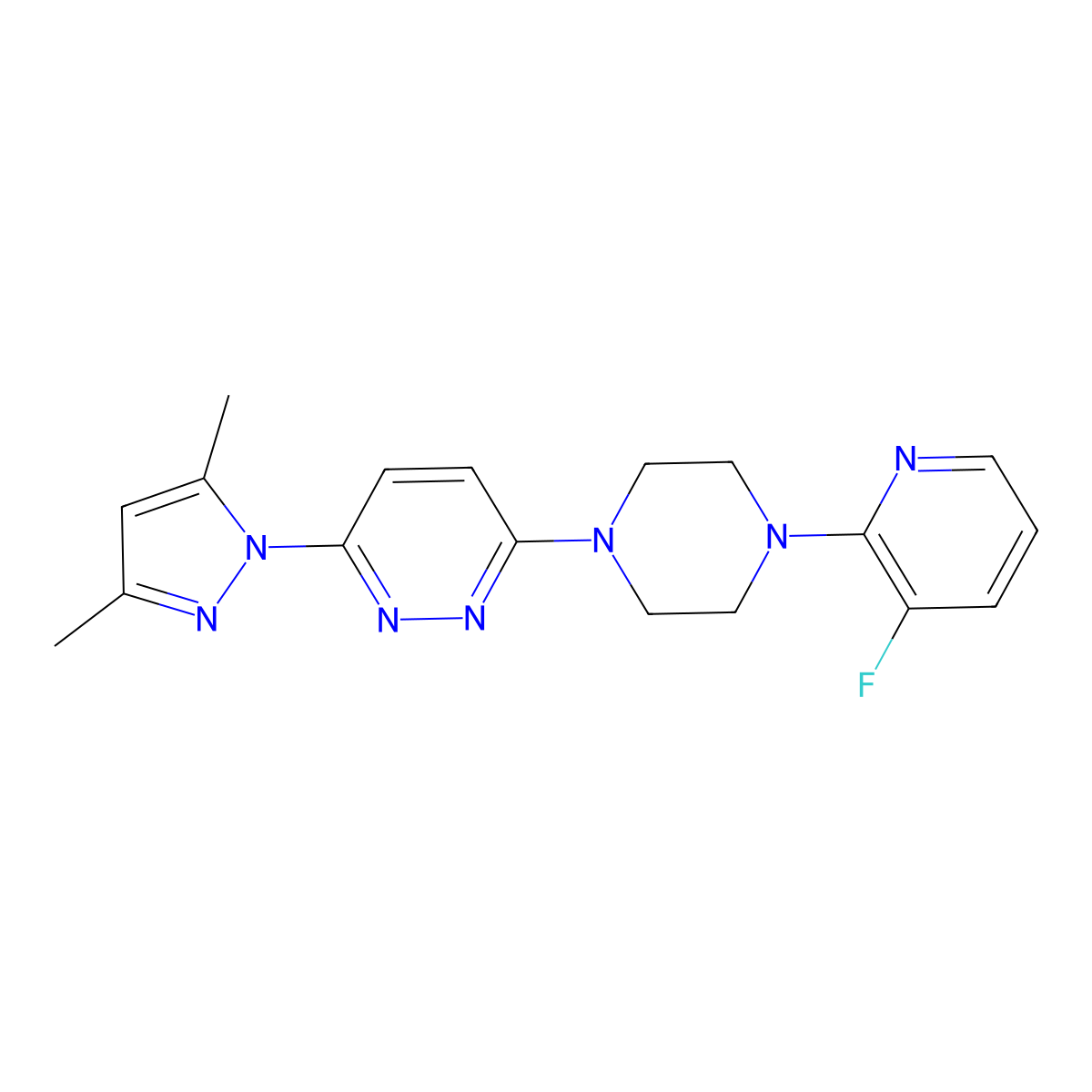 3-(3,5-dimethyl-1H-pyrazol-1-yl)-6-[4-(3-fluoropyridin-2-yl)piperazin-1-yl]pyridazine molecular structure, CAS 2424374-11-6