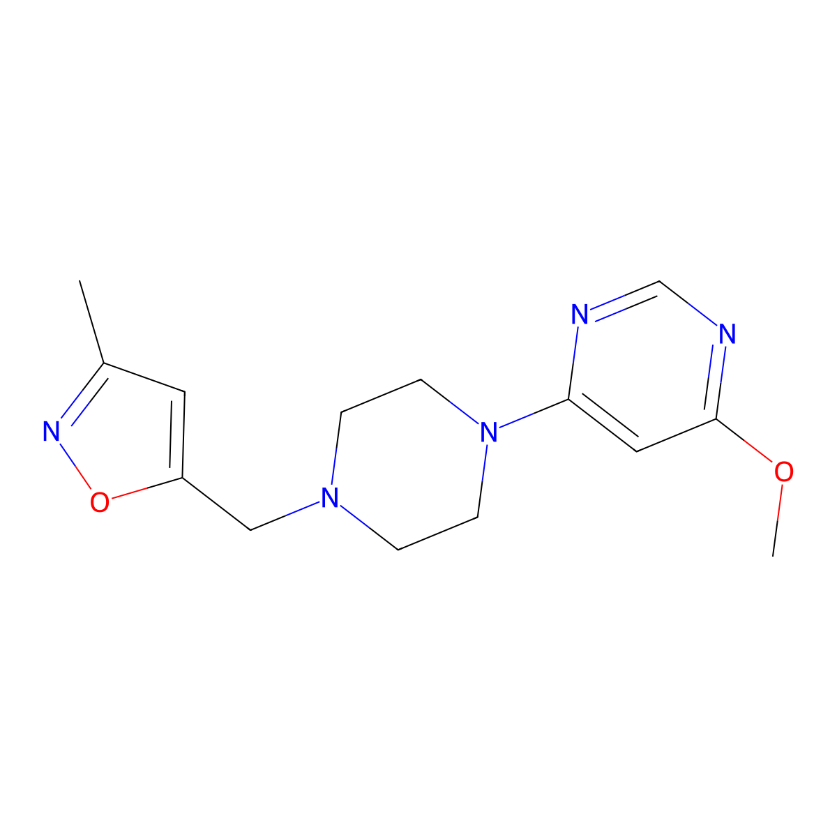 4-Methoxy-6-{4-[(3-methyl-1,2-oxazol-5-yl)methyl]piperazin-1-yl}pyrimidine molecular structure, CAS 2424634-99-9