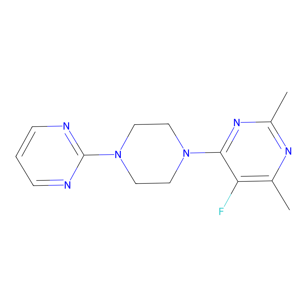 5-Fluoro-2,4-dimethyl-6-[4-(pyrimidin-2-yl)piperazin-1-yl]pyrimidine molecular structure, CAS 2424677-13-2