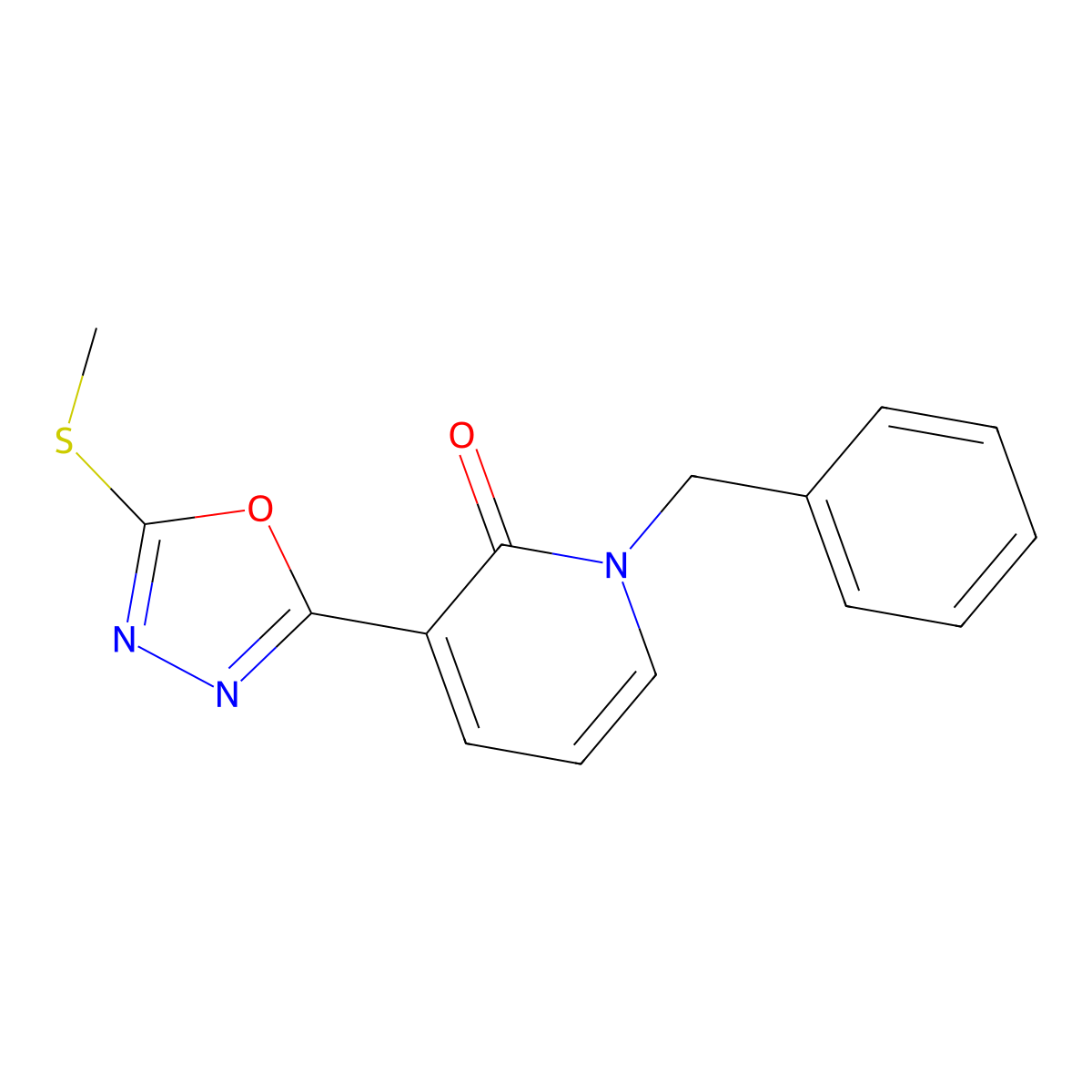 3-(5-(Methylthio)-1,3,4-oxadiazol-2-yl)-1-(phenylmethyl)-2(1H)-pyridinone molecular structure, CAS 242472-21-5
