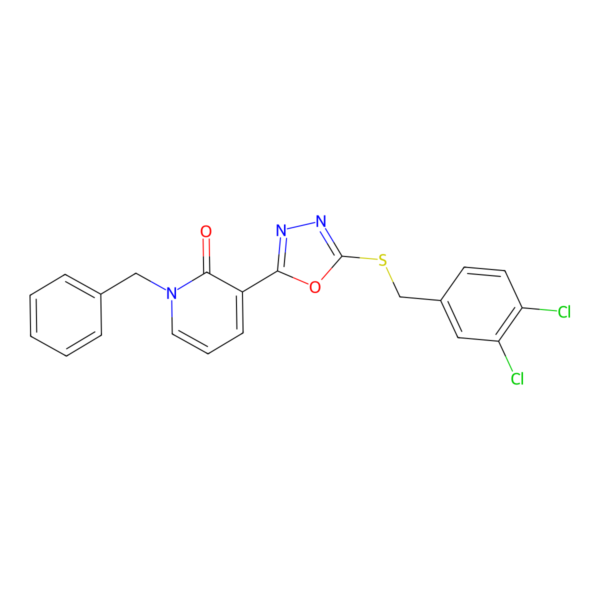 1-benzyl-3-{5-[(3,4-dichlorobenzyl)sulfanyl]-1,3,4-oxadiazol-2-yl}-2(1H)-pyridinone molecular structure, CAS 242472-22-6