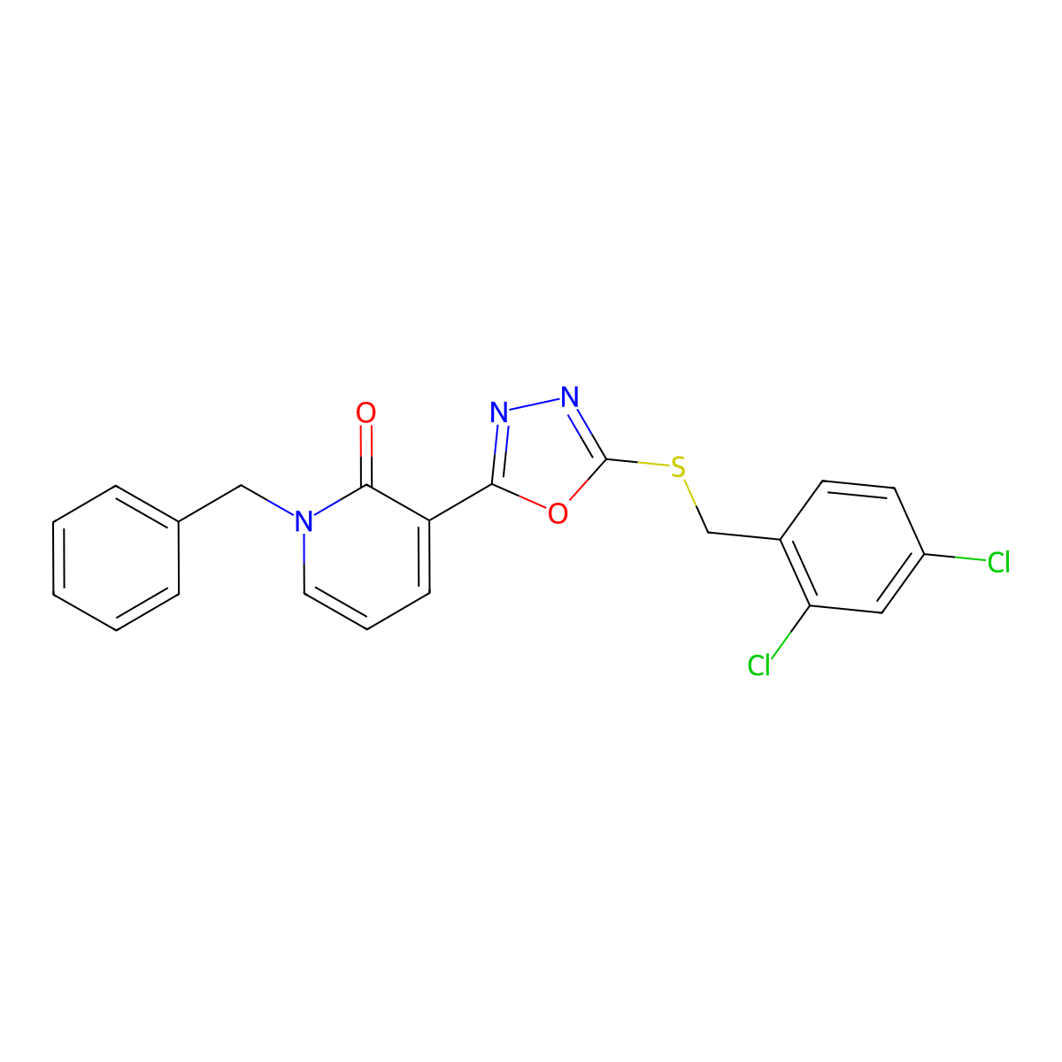 1-benzyl-3-{5-[(2,4-dichlorobenzyl)sulfanyl]-1,3,4-oxadiazol-2-yl}-2(1H)-pyridinone molecular structure, CAS 242472-23-7