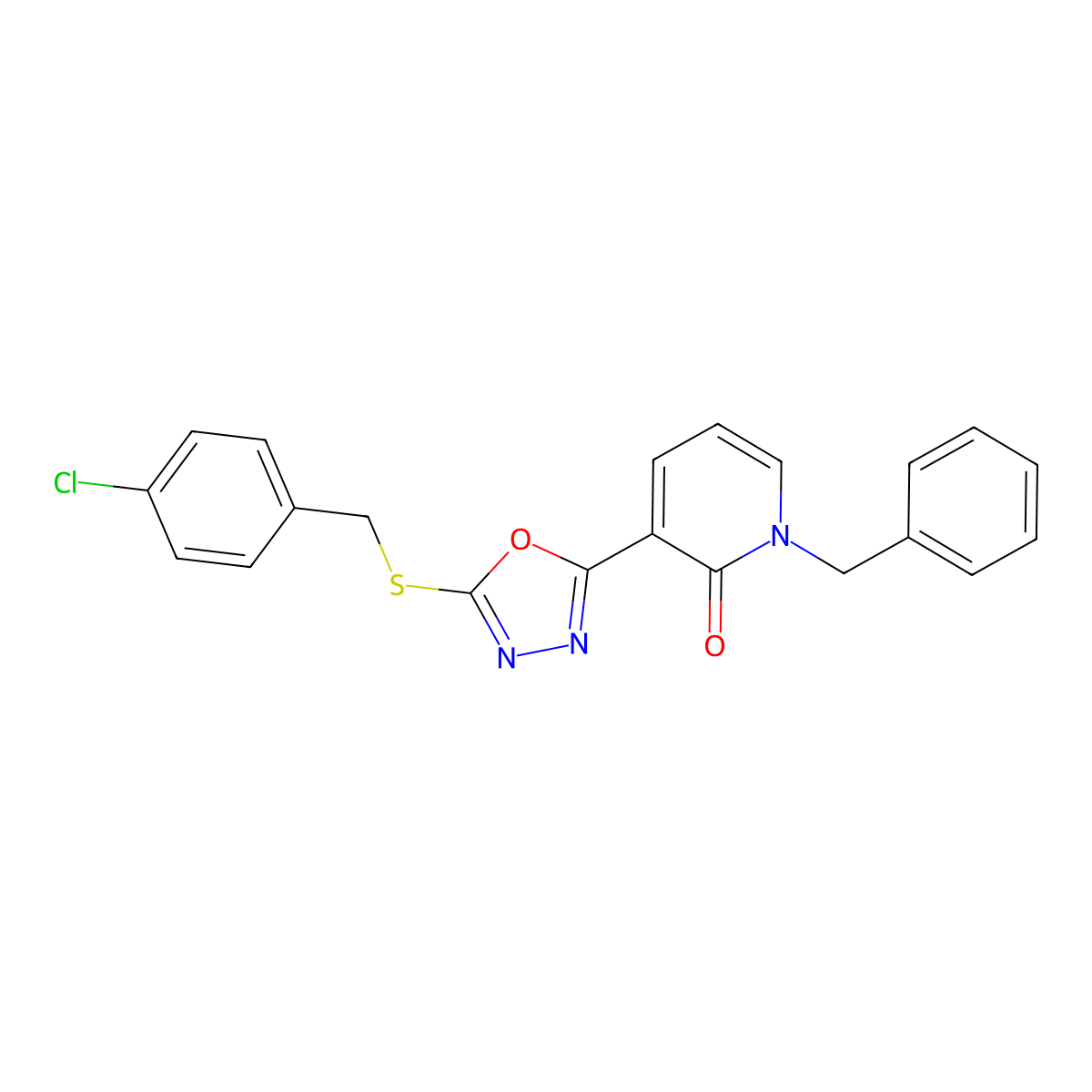 3-[5-[(4-Chlorophenyl)methylthio]-1,3,4-oxadiazol-2-yl]-1-(phenylmethyl)-2-pyridinone molecular structure, CAS 242472-24-8