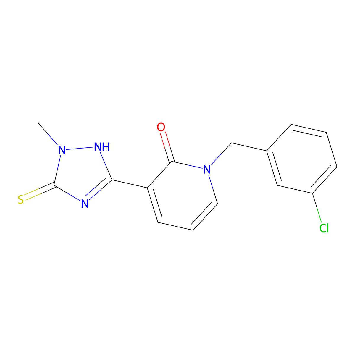 1-(3-chlorobenzyl)-3-(1-methyl-5-sulfanyl-1H-1,2,4-triazol-3-yl)-2(1H)-pyridinone molecular structure, CAS 242472-29-3
