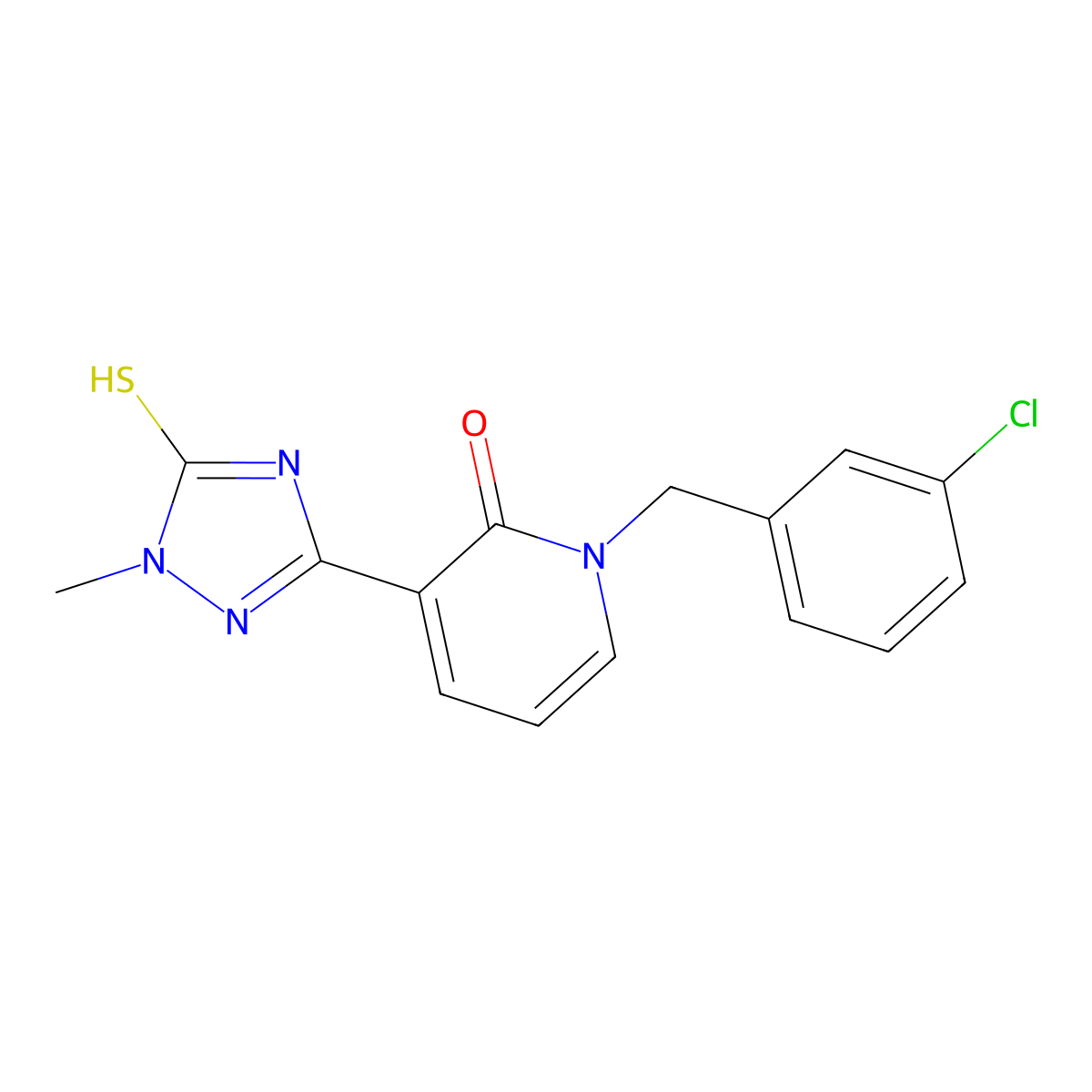 1-(3-chlorobenzyl)-3-(1-methyl-5-sulfanyl-1H-1,2,4-triazol-3-yl)-2(1H)-pyridinone molecular structure, CAS 242472-29-3
