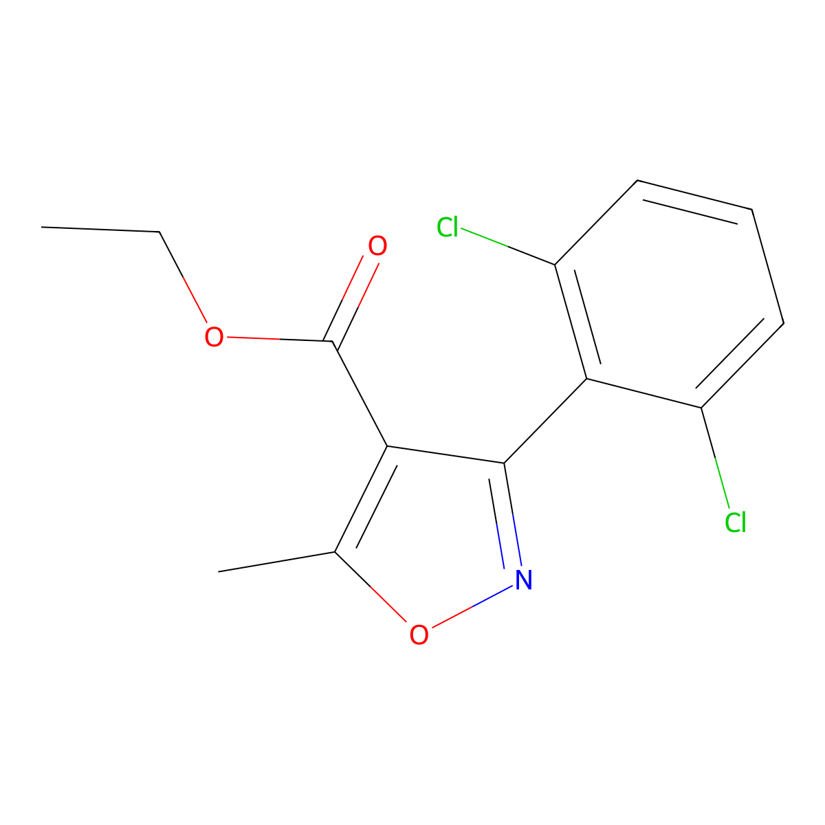 Ethyl 3-(2,6-dichlorophenyl)-5-methyl-4-isoxazolecarboxylate molecular structure, CAS 24248-21-3