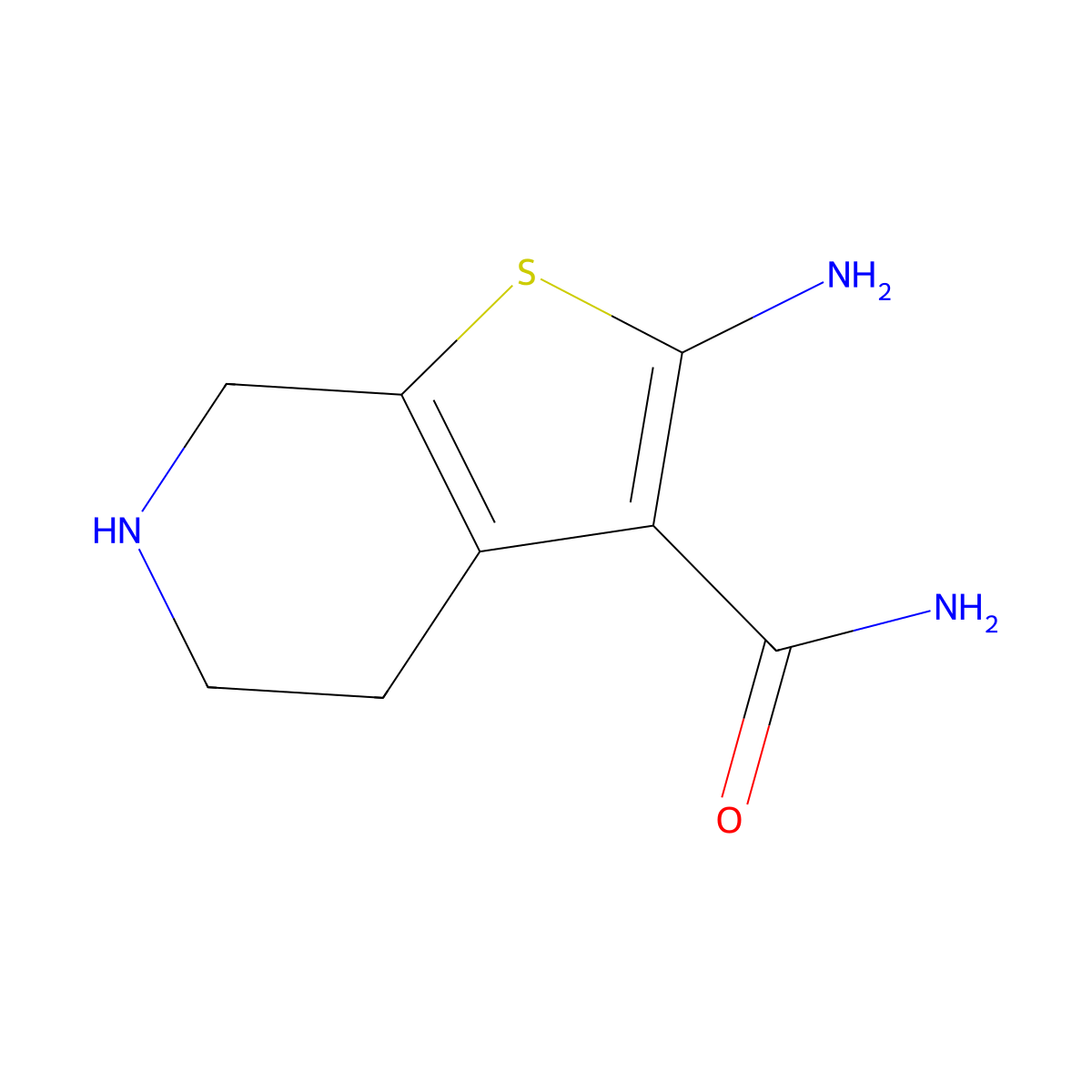 2-Amino-4,5,6,7-tetrahydrothieno[2,3-c]pyridine-3-carboxamide molecular structure, CAS 24248-68-8
