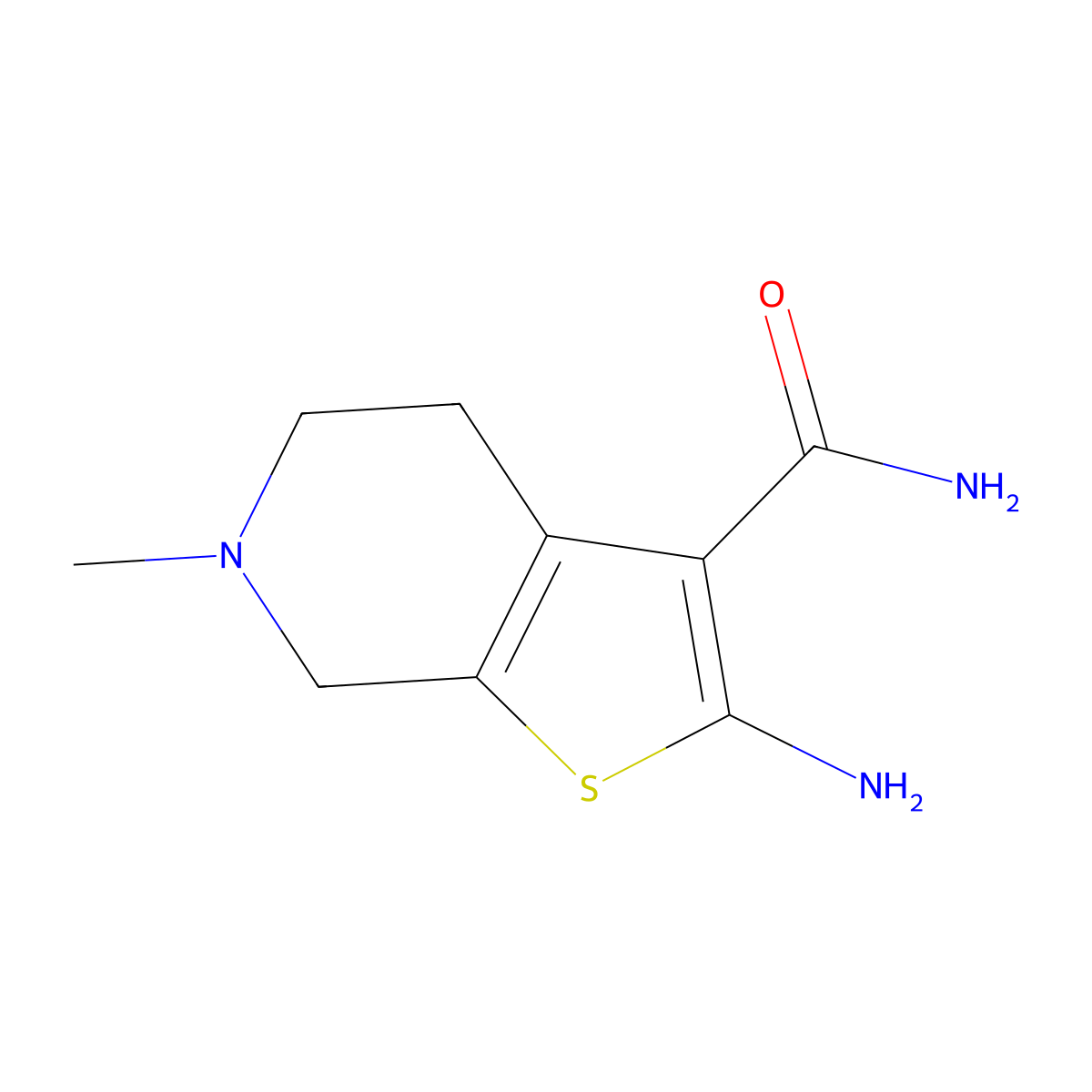 2-Amino-6-methyl-4,5,6,7-tetrahydrothieno[2,3-c]pyridine-3-carboxamide molecular structure, CAS 24248-69-9