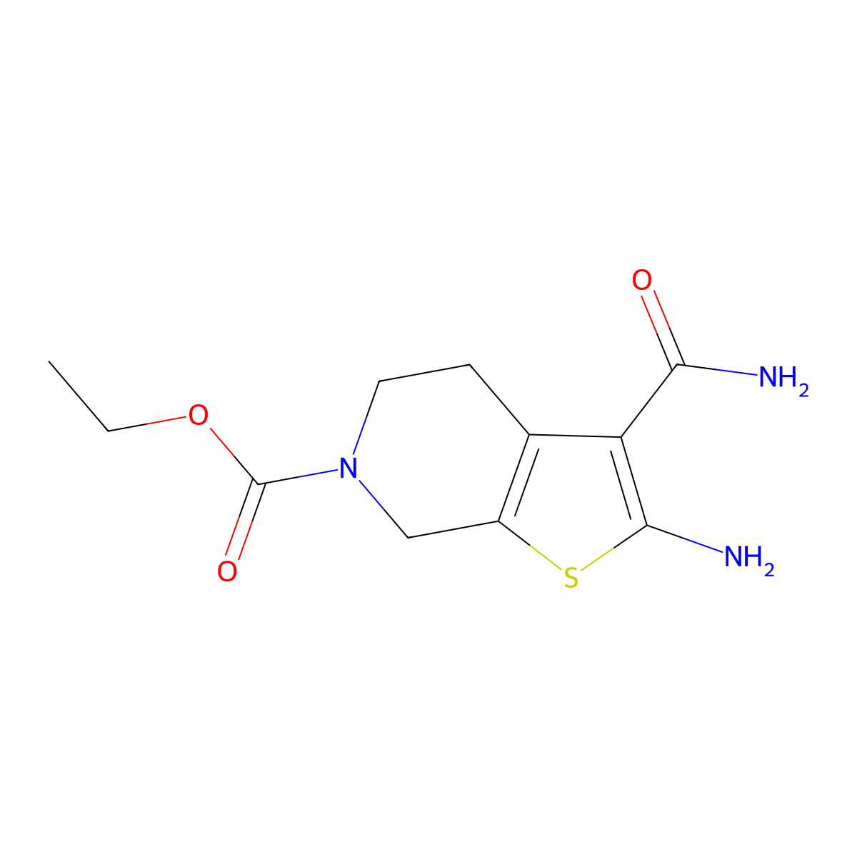ethyl 2-amino-3-carbamoyl-4,7-dihydrothieno[2,3-c]pyridine-6(5H)-carboxylate molecular structure, CAS 24248-71-3