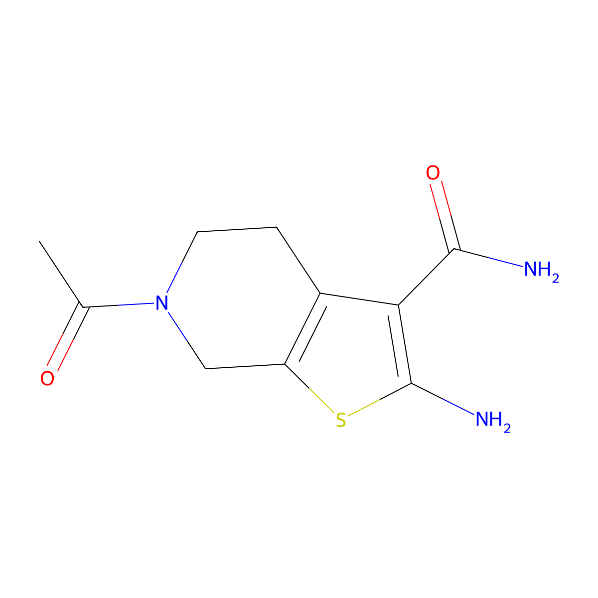 6-Acetyl-2-amino-4,5,6,7-tetrahydrothieno(2,3-c)pyridine-3-carboxamide molecular structure, CAS 24248-74-6