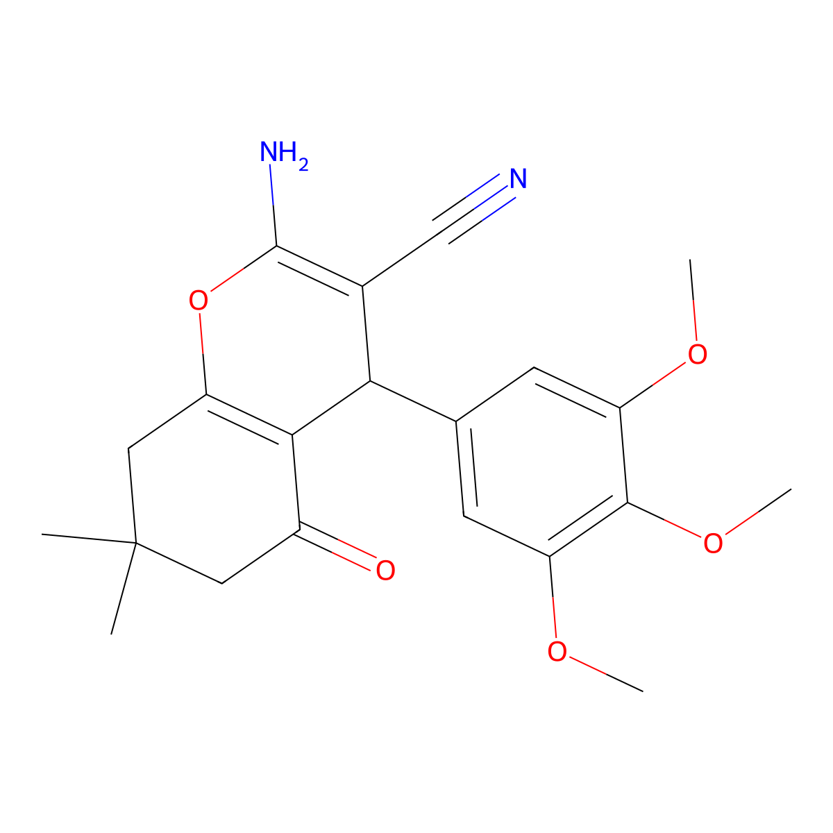 2-amino-7,7-dimethyl-5-oxo-4-(3,4,5-trimethoxyphenyl)-5,6,7,8-tetrahydro-4H-chromene-3-carbonitrile molecular structure, CAS 242480-92-8