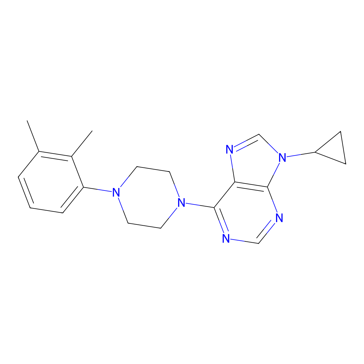 9-cyclopropyl-6-[4-(2,3-dimethylphenyl)piperazin-1-yl]-9H-purine molecular structure, CAS 2425194-30-3