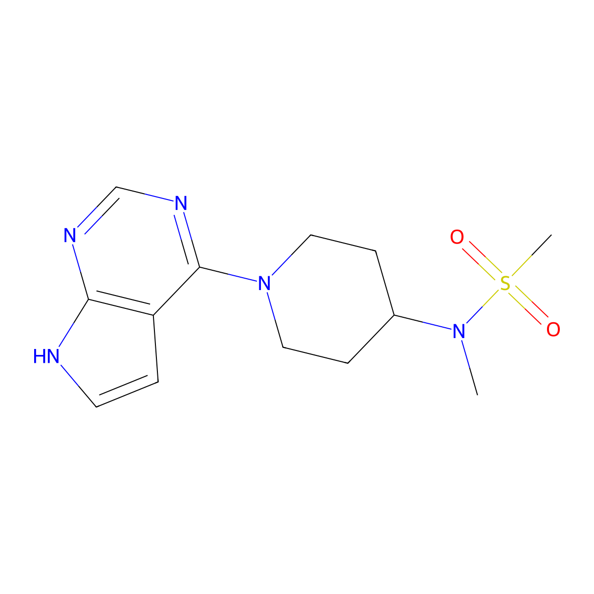 N-methyl-N-(1-{7H-pyrrolo[2,3-d]pyrimidin-4-yl}piperidin-4-yl)methanesulfonamide molecular structure, CAS 2425455-32-7