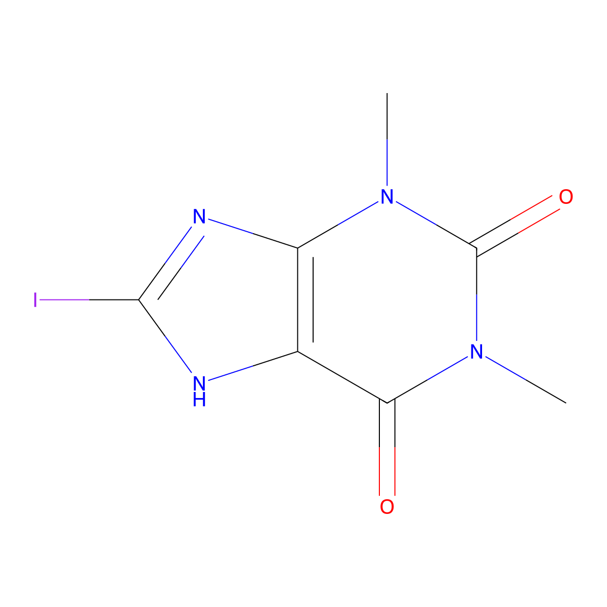 1H-Purine-2,6-dione, 3,7-dihydro-1,3-dimethyl-8-iodo- molecular structure, CAS 24255-56-9