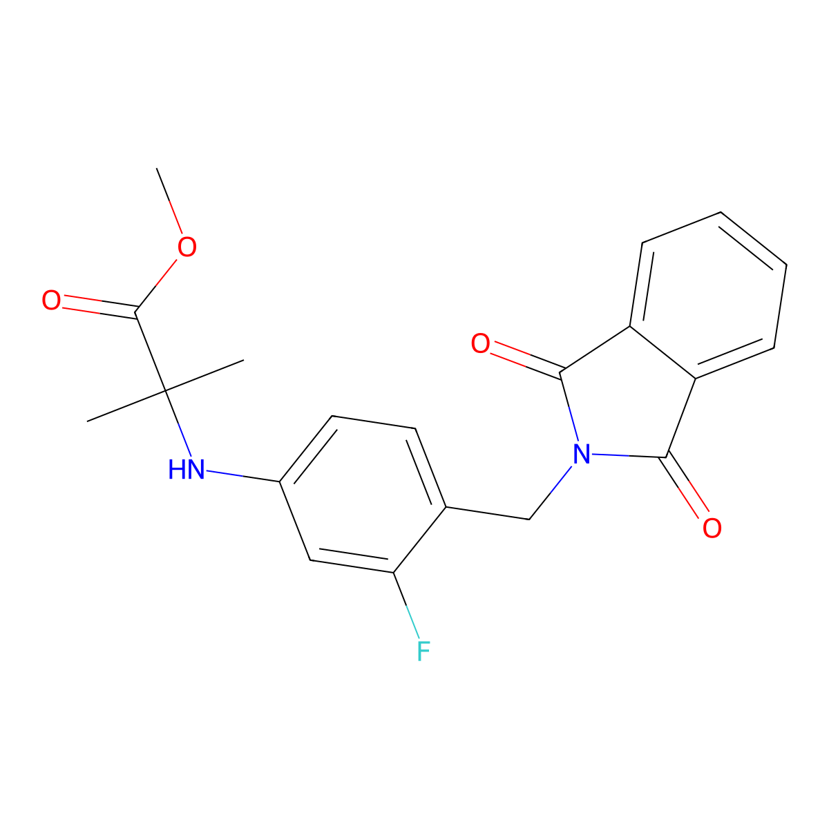 Methyl 2-((4-((1,3-dioxoisoindolin-2-yl)methyl)-3-fluorophenyl)amino)-2-methylpropanoate molecular structure, CAS 2426570-37-6