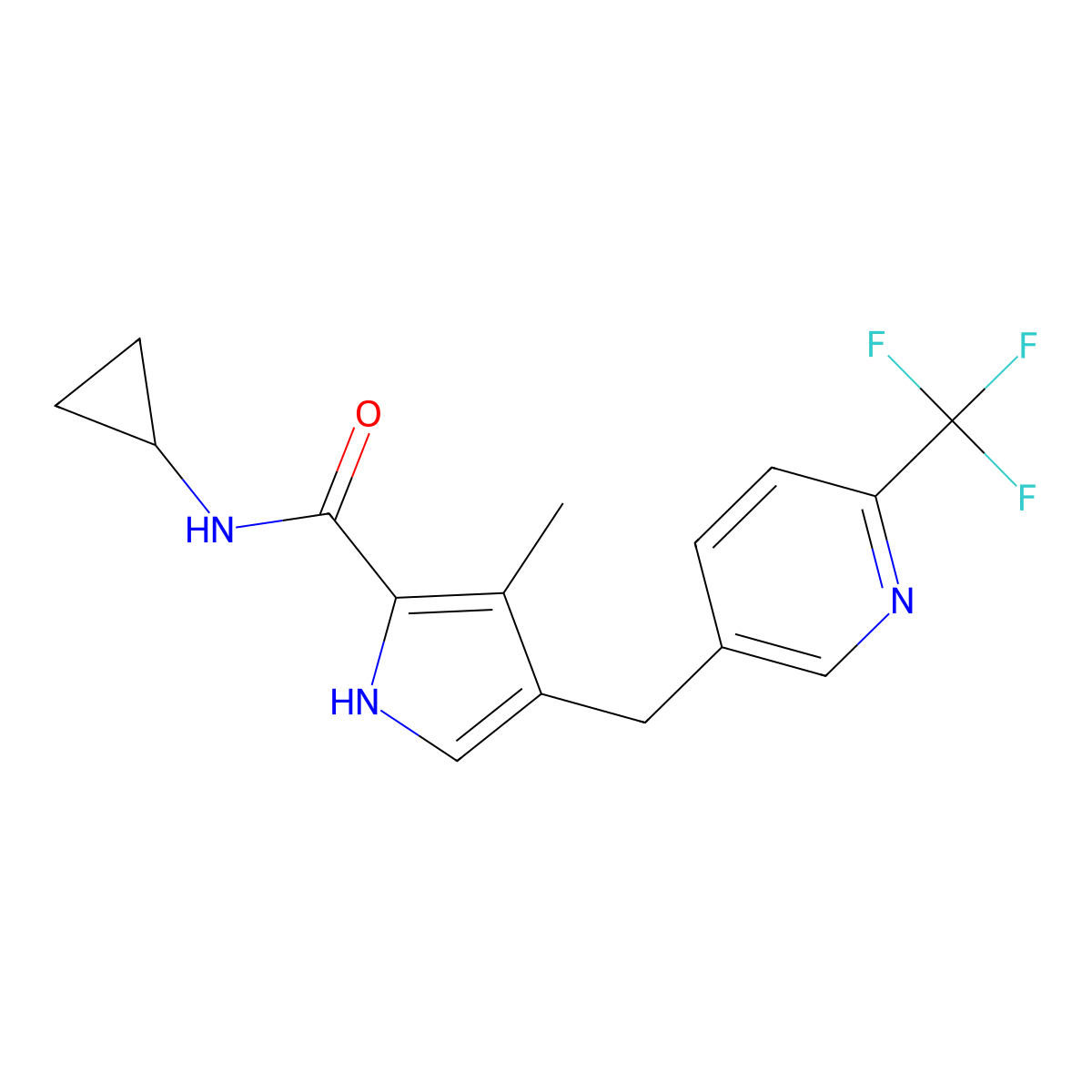 N-cyclopropyl-3-methyl-4-[[6-(trifluoromethyl)pyridin-3-yl]methyl]-1H-pyrrole-2-carboxamide molecular structure, CAS 2426616-55-7