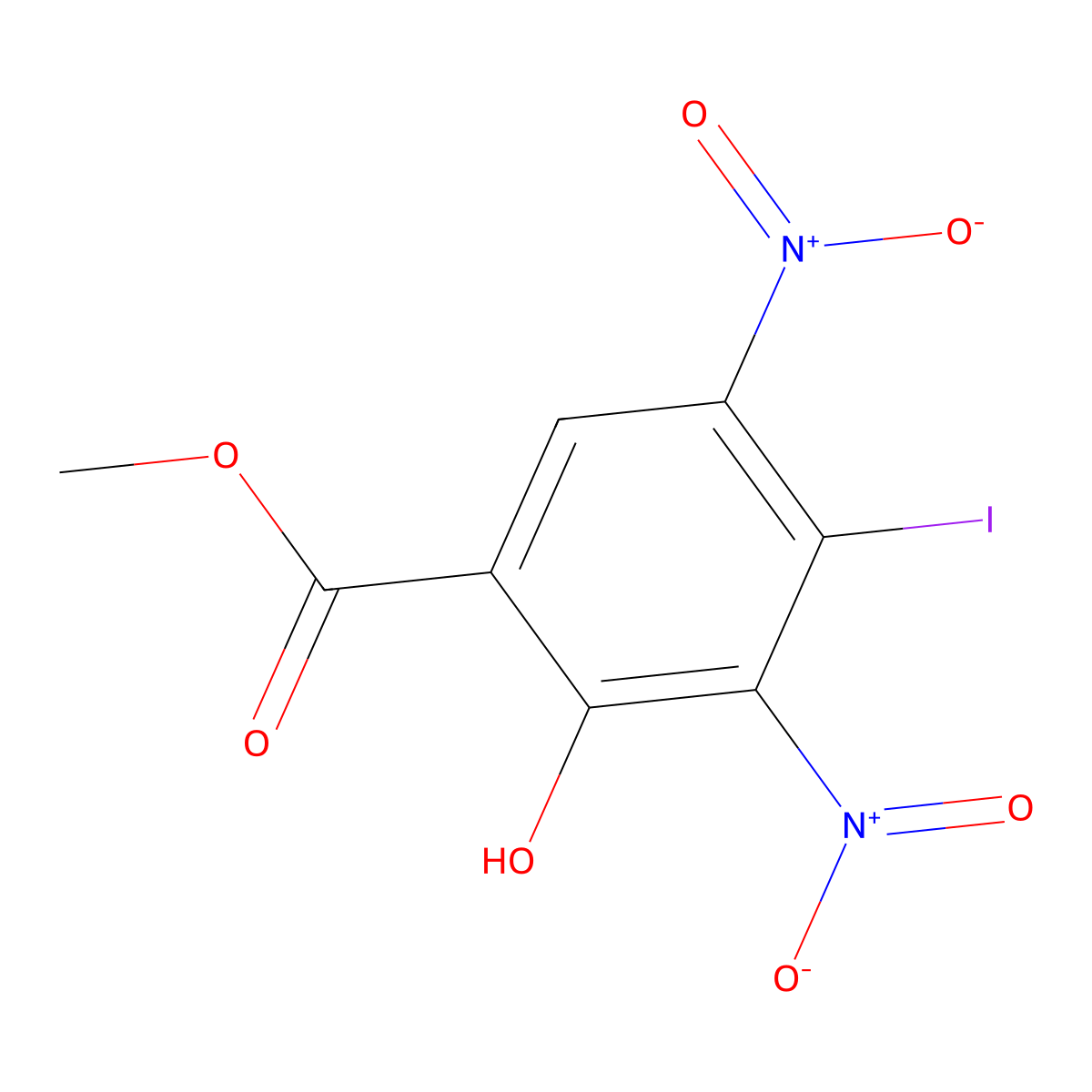 2-Hydroxy-4-iodo-3,5-dinitro-benzoic acid methyl ester molecular structure, CAS 2426639-77-0