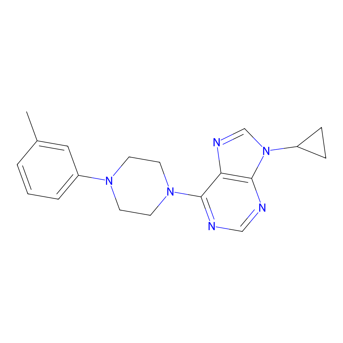 9-cyclopropyl-6-[4-(3-methylphenyl)piperazin-1-yl]-9H-purine molecular structure, CAS 2427045-68-7